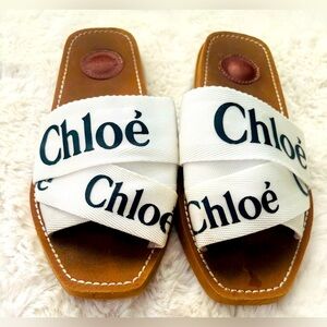 Chloé White Logo Crisscross Slide Sandals